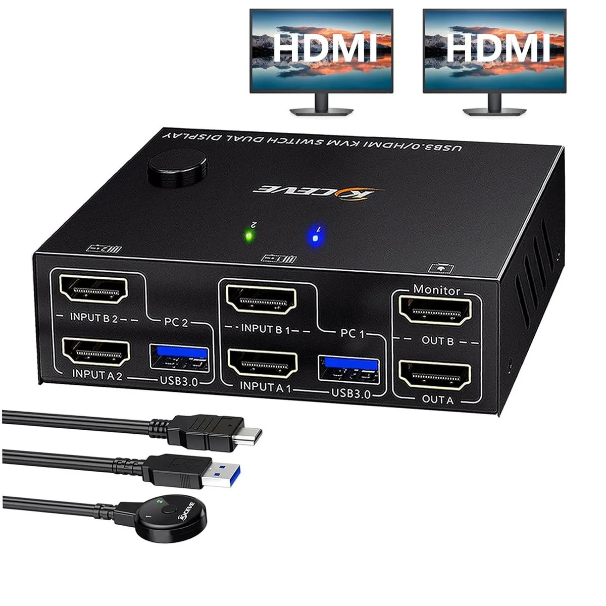 IHDAPP IHDAPP 202A 2-Port Dual Monitor HDMI KVM Switch 4K@60Hz USB 3.0 Wired Remote — product photo