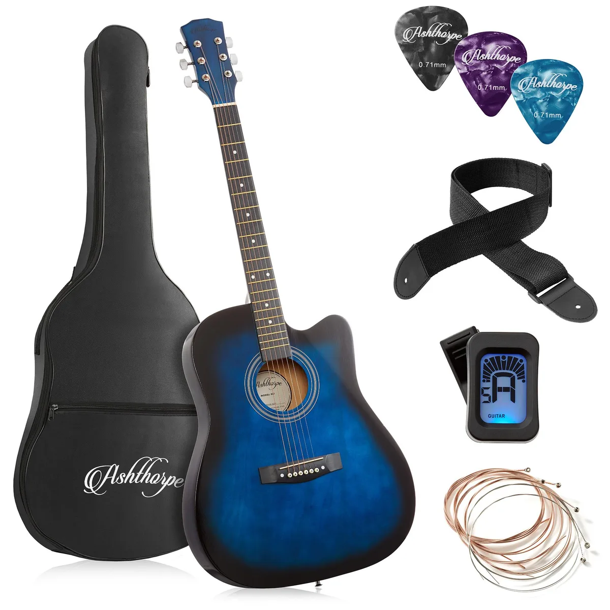 Ashthorpe Ashthorpe 41-inch Beginner Cutaway Acoustic Guitar (Blue) — product photo