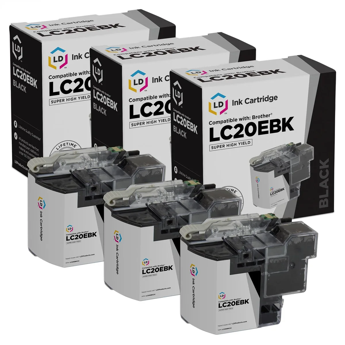 LD Products LD Products Compatible Ink Cartridge for Brother LC20EBK Super High Yield Black 3-Pack 2400 Pages — product photo