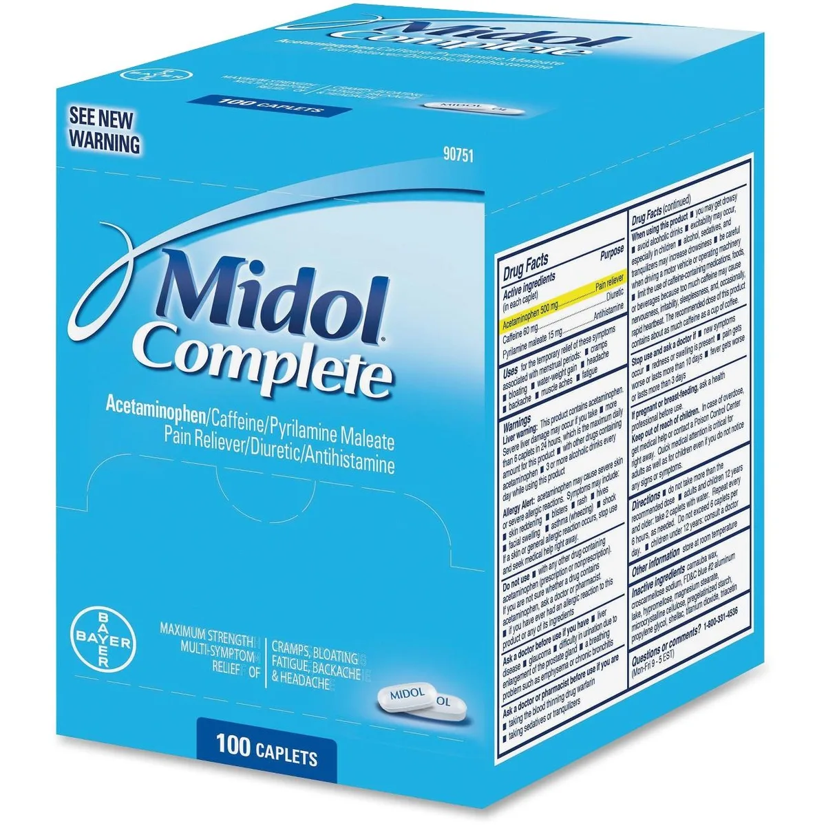 Acme United Acme United 90751 Midol Complete Pain Reliever Caplets 100 Box Home Health Care — product photo