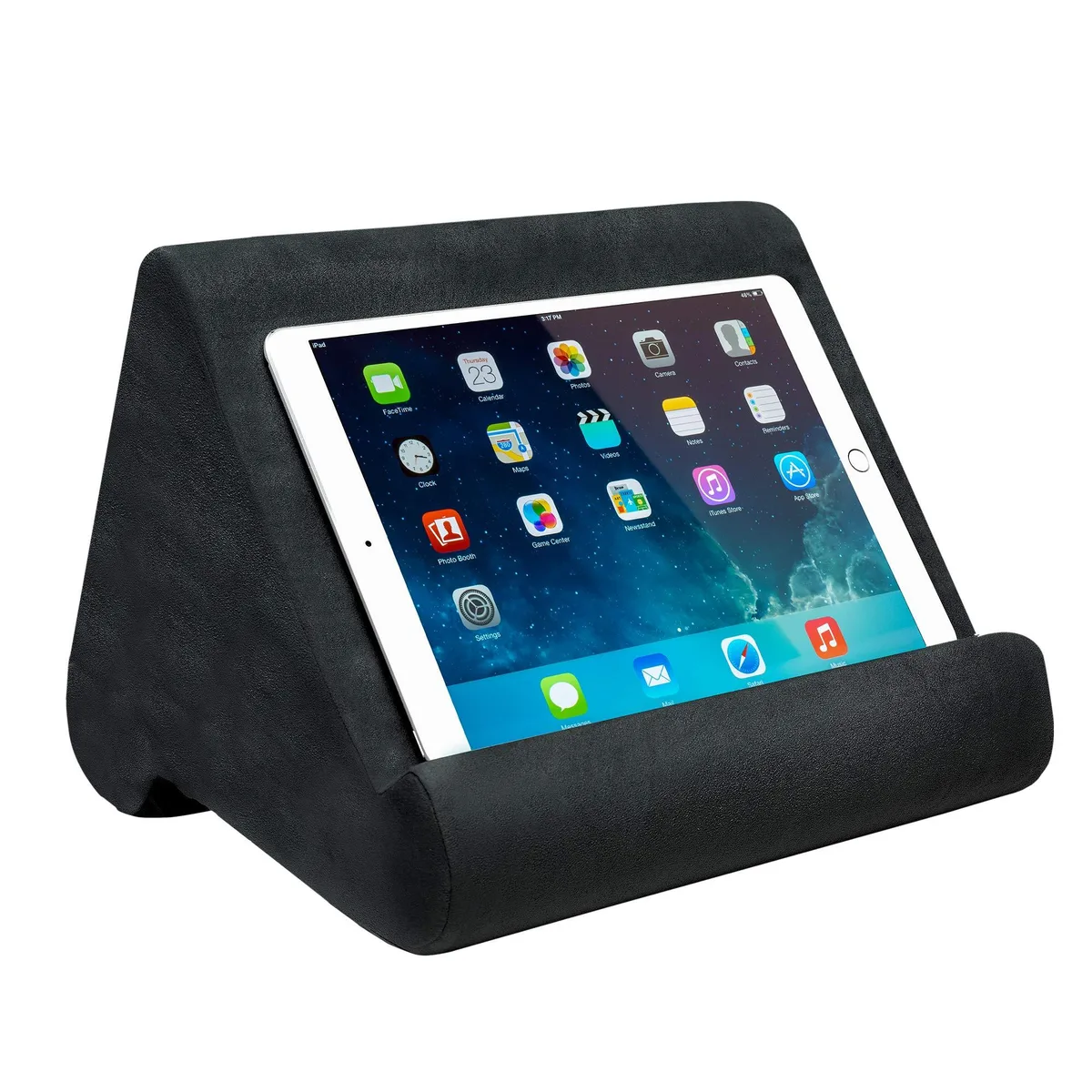 Charcoal grey foam tablet stand with side pocket and carry handle