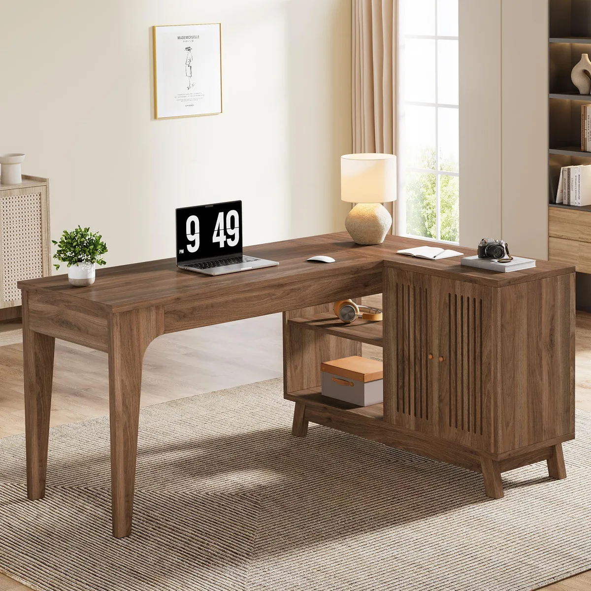Tribesigns Tribesigns L-Shaped Desk with Storage Cabinet 57-Inch Walnut — product photo