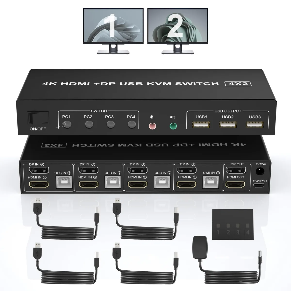 BUCIER BUCIER DKM402B-USB2.0-H 4-Port Dual Monitor KVM Switch 4K 60Hz — product photo