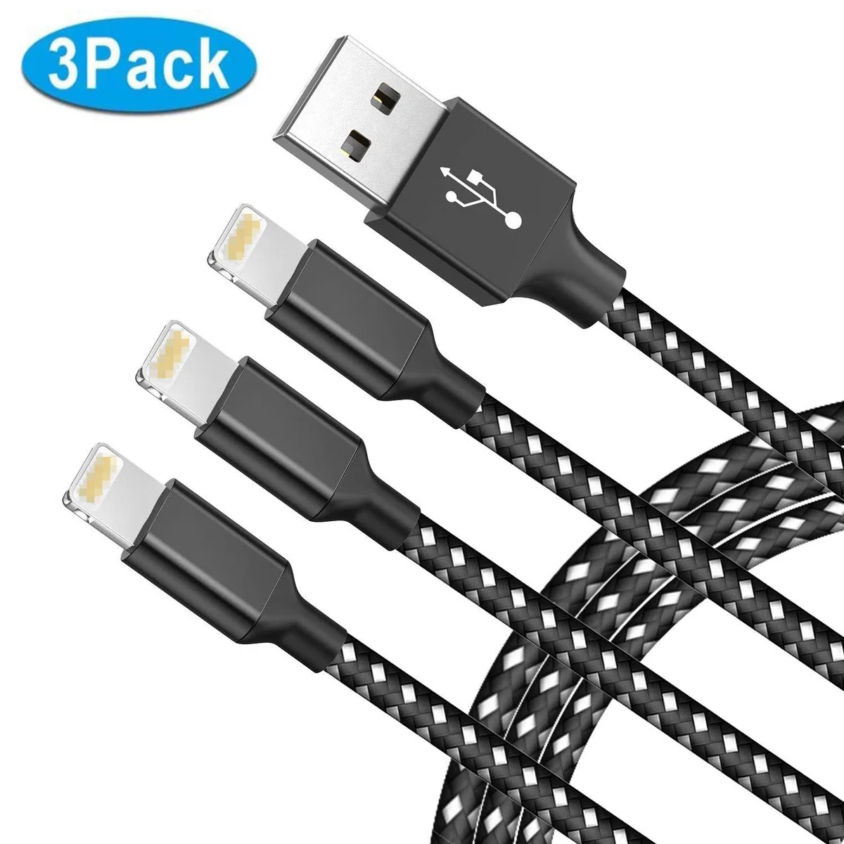 SMA SMA Lightning Cable 3 Pack 6 ft Black White USB — product photo