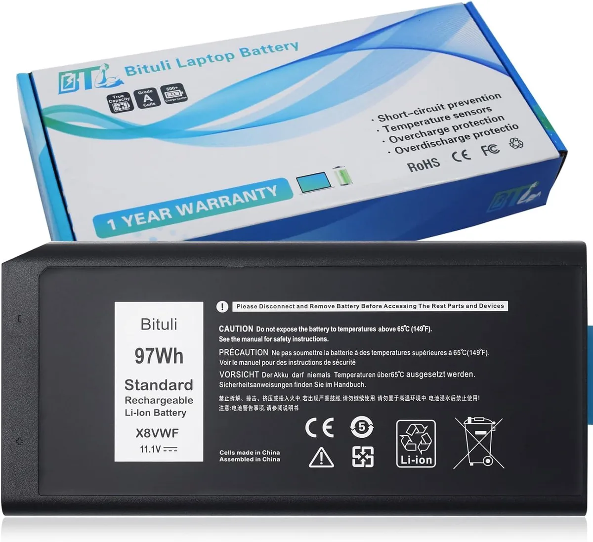 PISKEKAT PISKEKAT X8VWF CJ2K1 97Wh 11.1V 9-cell laptop battery — product photo