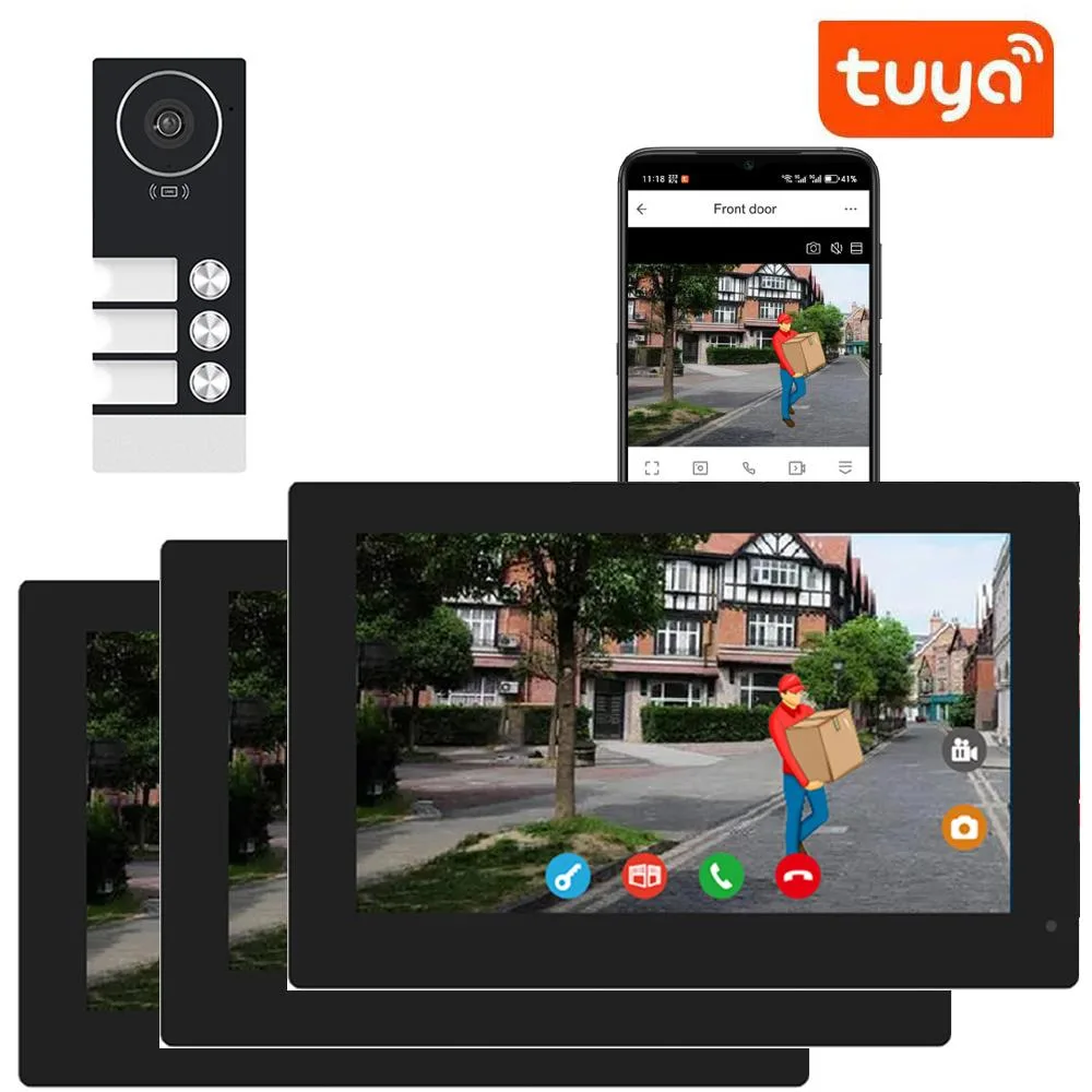 visiPower visiPower 4-pin Wired WiFi Video Intercom Kit 1 Doorbell 3 Monitors 2MP 32G — product photo