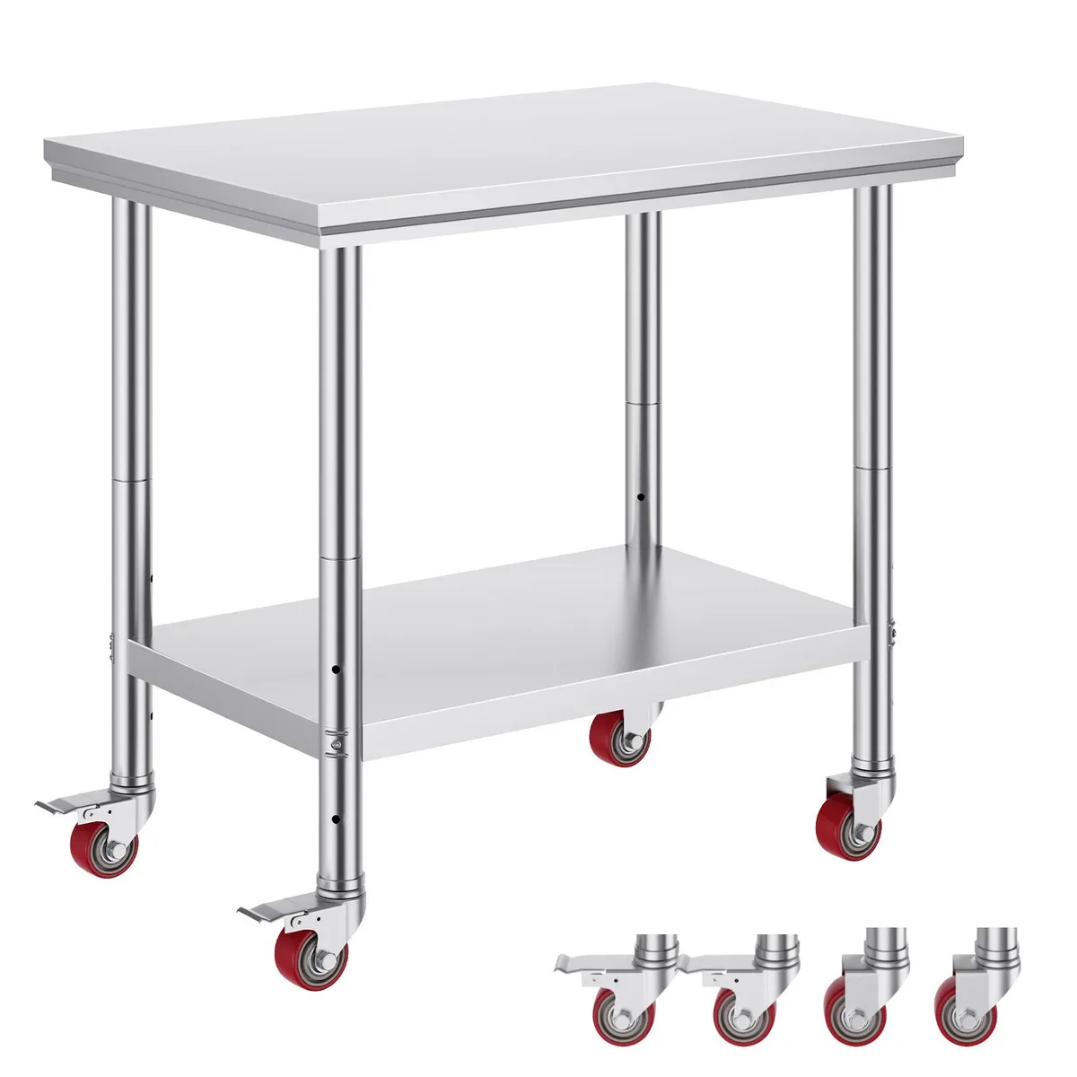 VEVOR VEVOR Stainless Steel Work Table 35 x 24 x 33 Inch 700 LBS 4 Wheels Silver — product photo