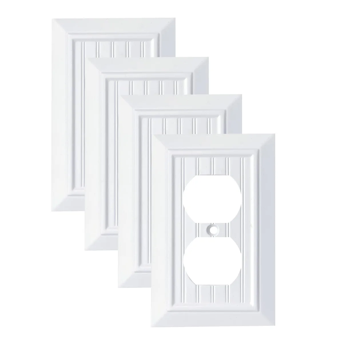  STR001 White Bamboo Fiber Switch Plate 1 Gang Duplex 4 Pack — product photo