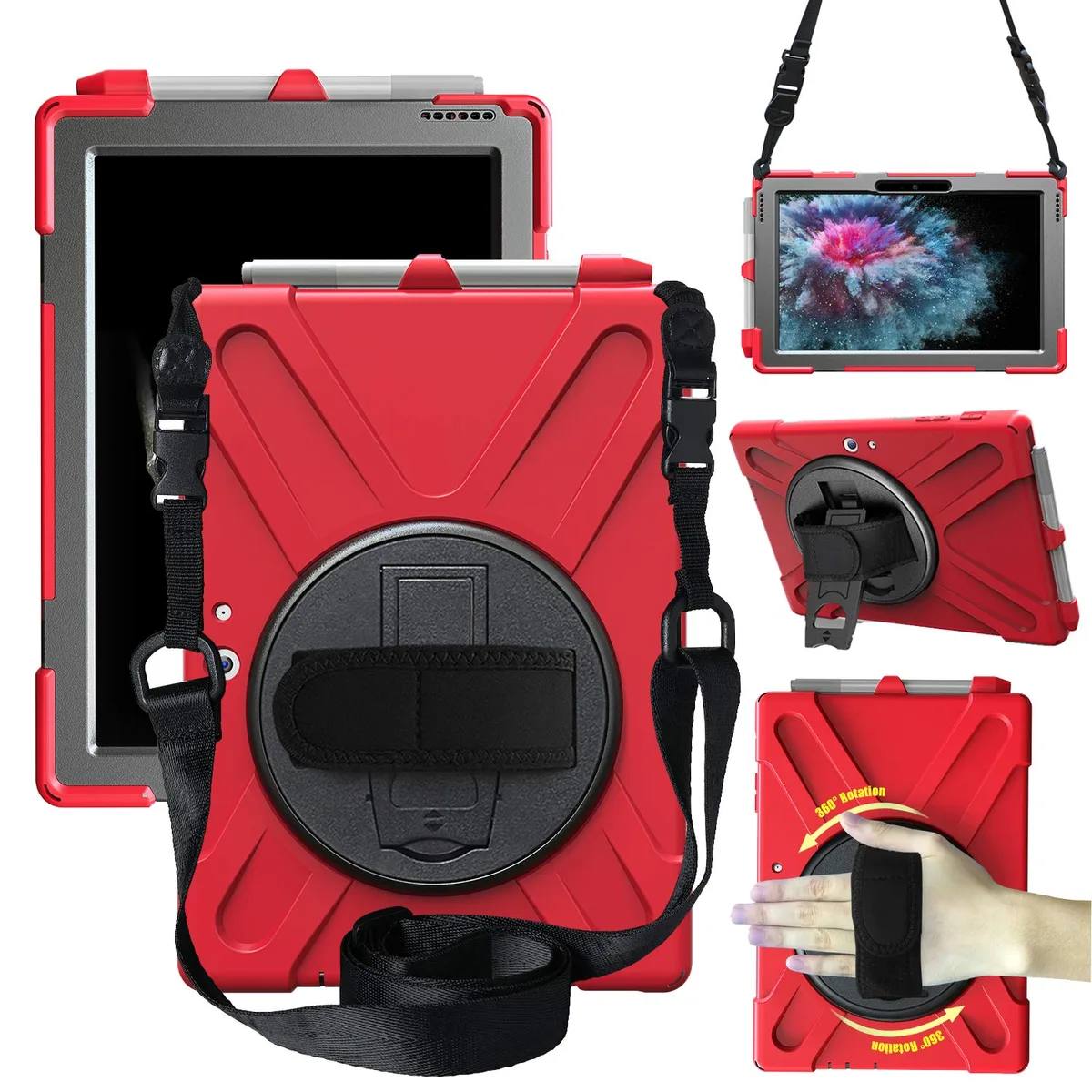 Werleo Werleo laptop case red 10 inch 2018 360 hand strap kickstand shoulder strap — product photo