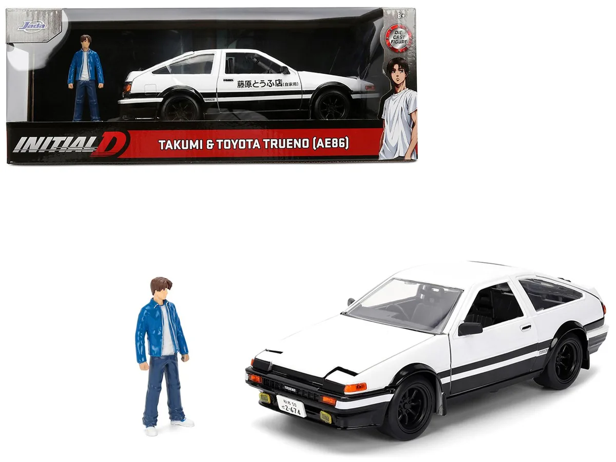 Jada Jada Toyota Trueno AE86 RHD White Black Initial D 1/24 Diecast with Takumi Figure — product photo
