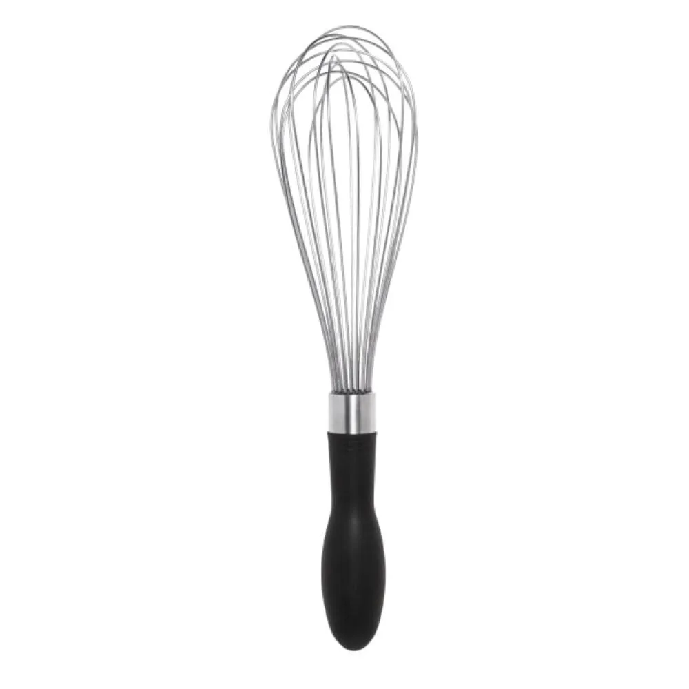 OXO Good Grips 11-inch black balloon whisk with stainless steel wires and soft non-slip handle