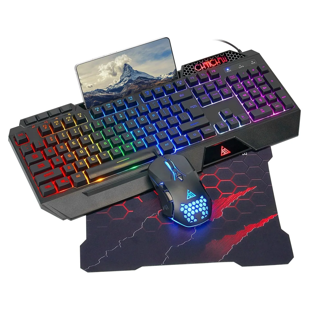  Redragon US3-5010 Gaming Keyboard &amp; Mouse Combo, 104 Keys, 7200 DPI Mouse, RGB, Wired, Black — product photo