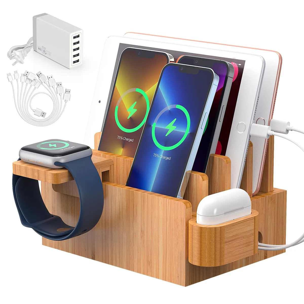 Beebo Beabo Beebo Beabo Bamboo Charging Station 5-Port USB 5 Cables office furniture — product photo