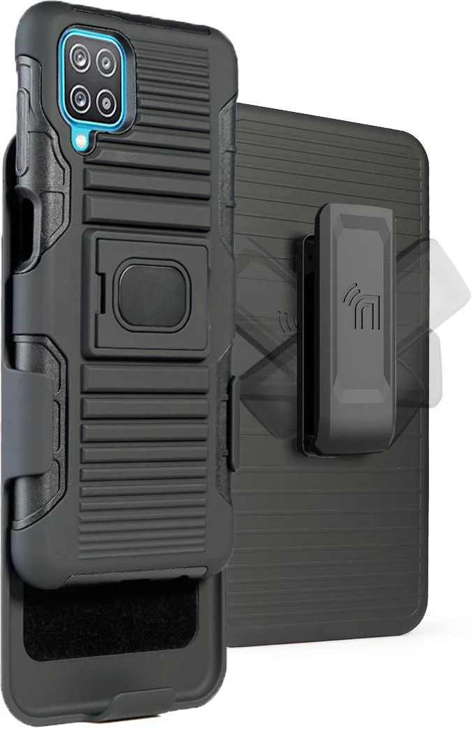 Nakedcellphone Nakedcellphone Magnetic Grip Ring Stand Case + Belt Clip Holster Combo for Samsung Galaxy A12 5G Black — product photo