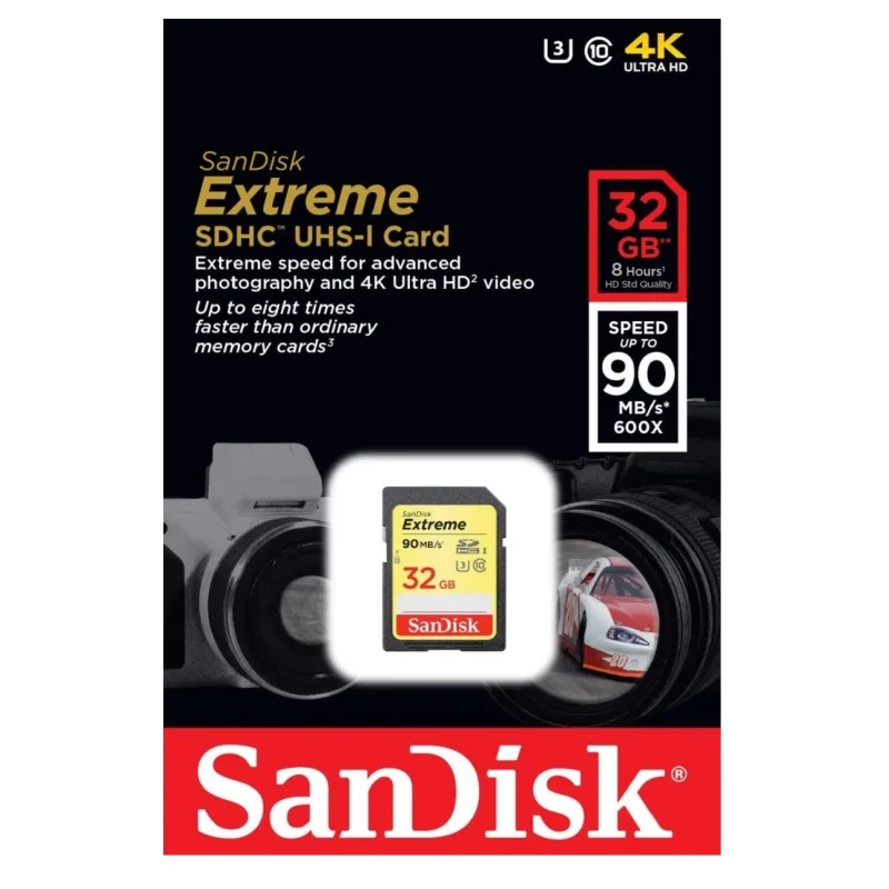 SanDisk SanDisk Extreme 32GB SDHC U3 V30 90MB/s memory card — product photo
