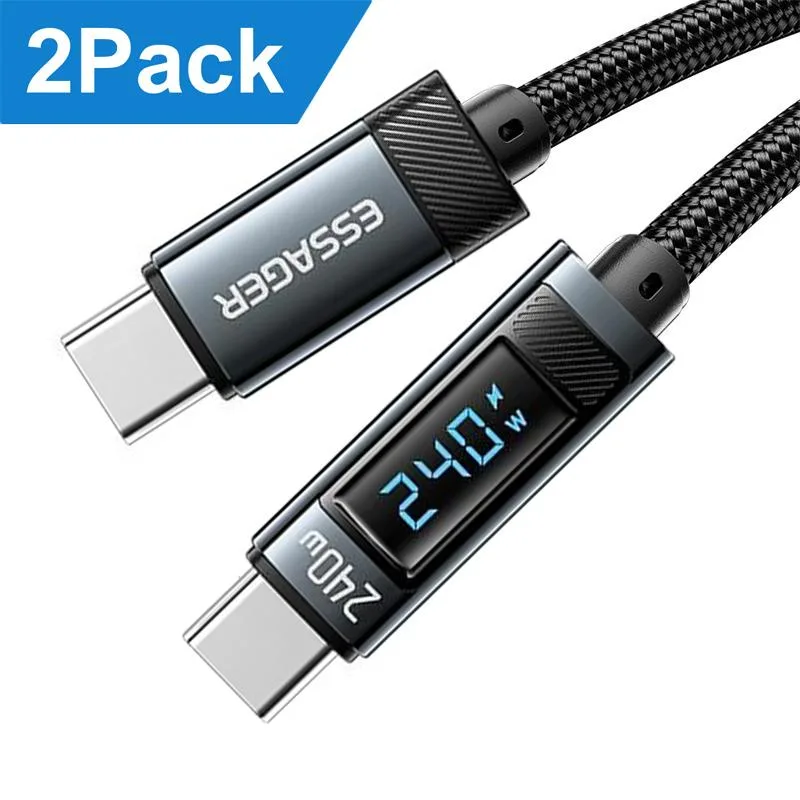 ESTONE ESTONE Essager HC240W USB-C to USB-C Cable with LED Display 240W 48V 5A 2-Pack 3.3ft — product photo
