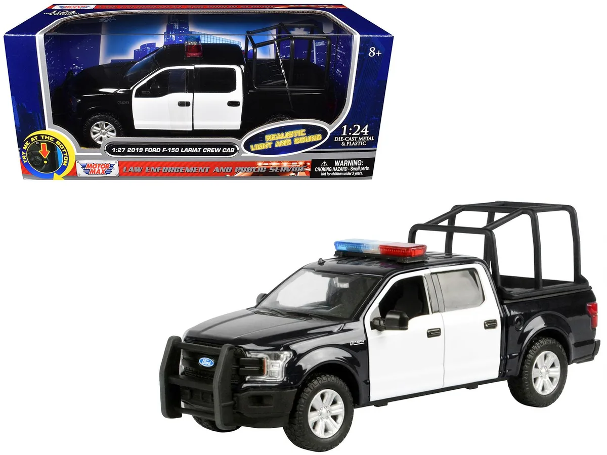 MOTORMAX MOTORMAX 2019 Ford F-150 Lariat 1/27 Diecast Truck Black White Lights Sounds — product photo