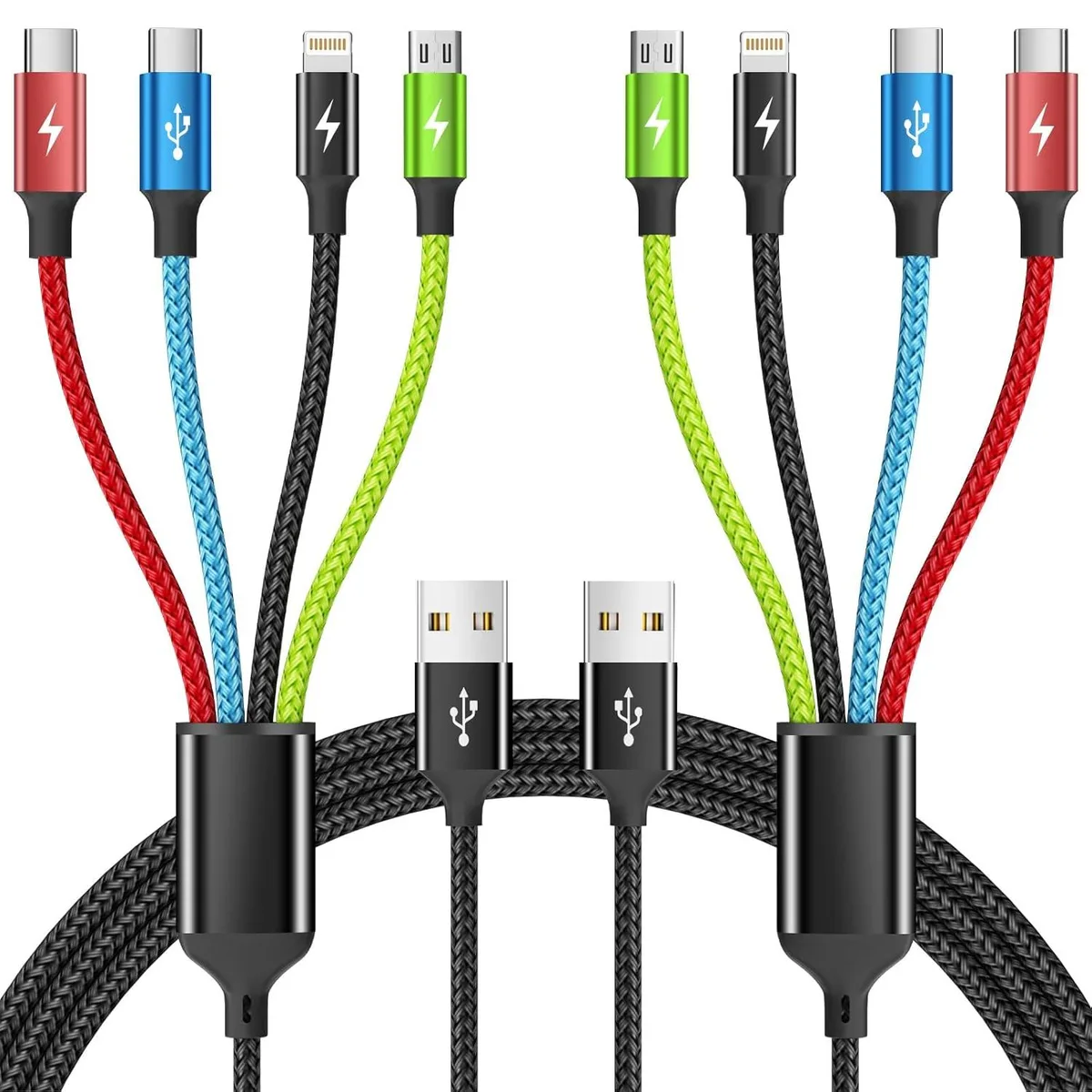 Mobee Mobee Cruise Essentials 2026 4-in-1 Multi Charging Cable 2-Pack 5FT Nylon Braided USB-C/IP/Micro Charger — product photo