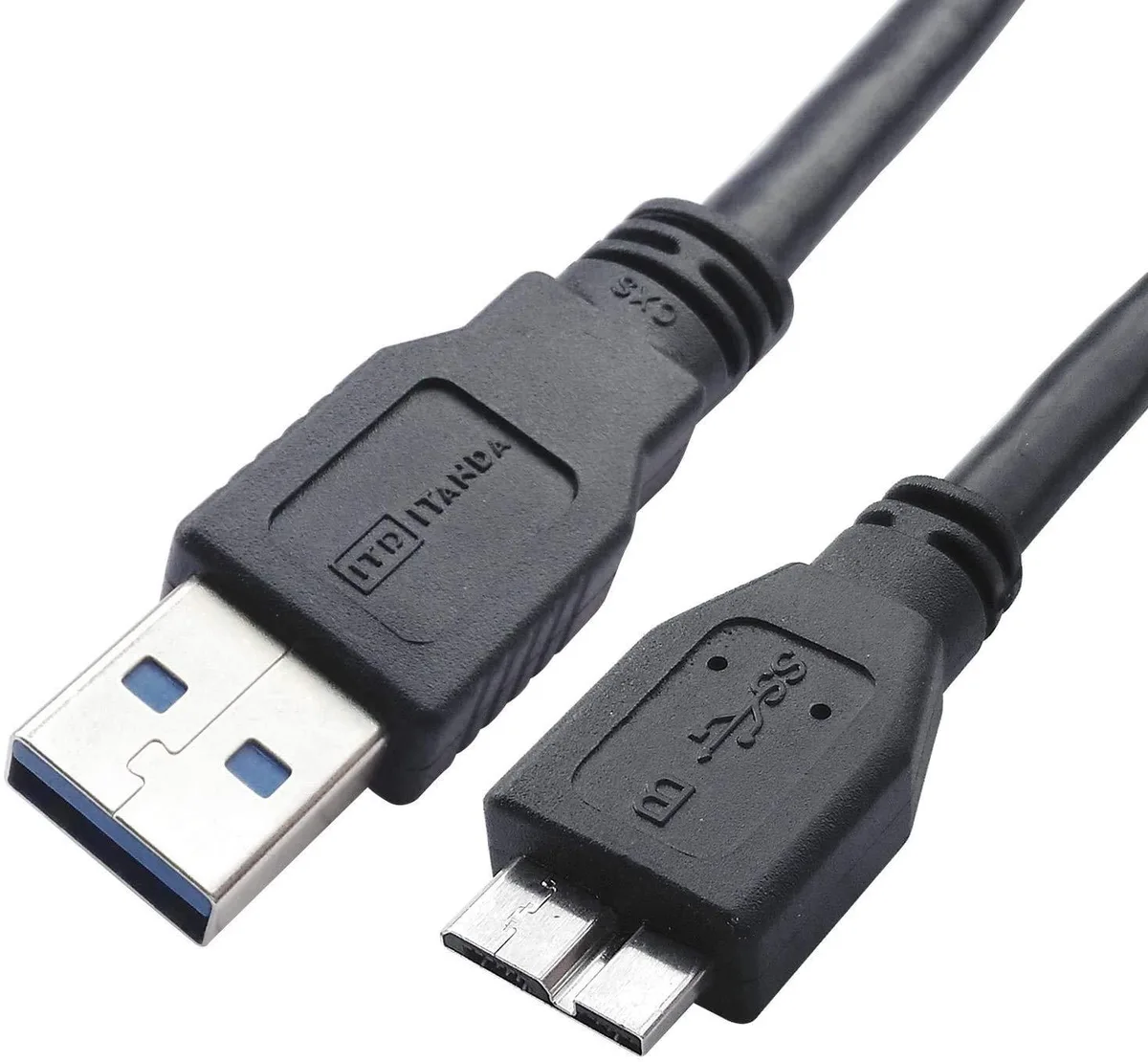 Blue USB 3.0 Micro-B cable with gold connectors, 3.3FT length