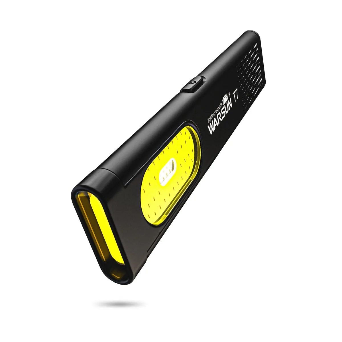 Flat rectangular aluminium flashlight with pocket clip and magnetic base
