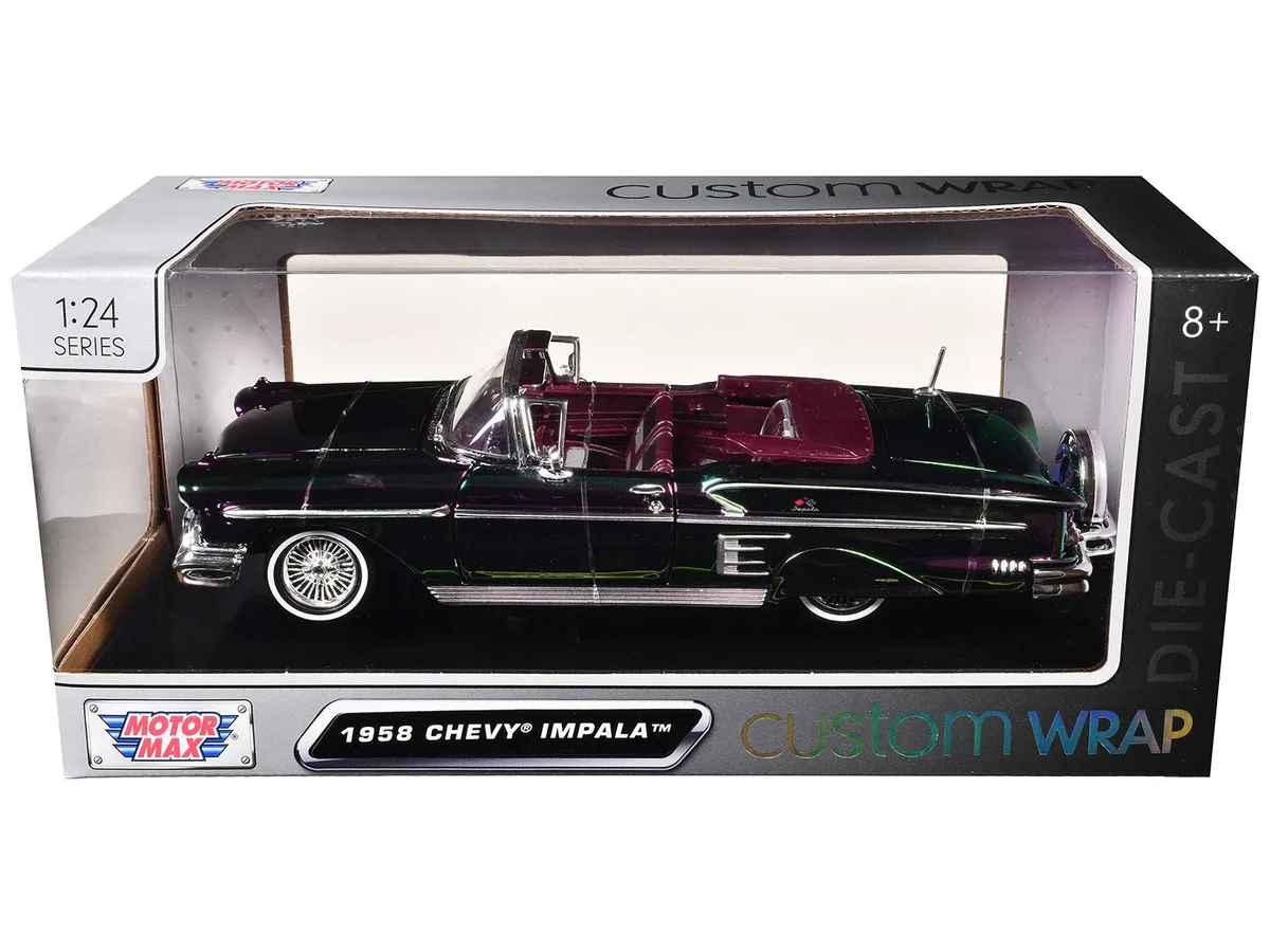 MOTORMAX MOTORMAX 1958 Chevrolet Impala Green Purple Chrome Custom Wrap 1/24 Diecast — product photo