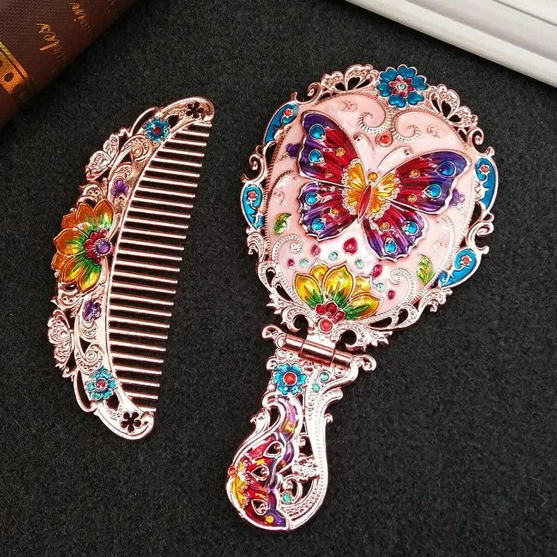  BYVUTE Vintage Handheld Mirror Oval Gold 6.3" x 3.2 — product photo
