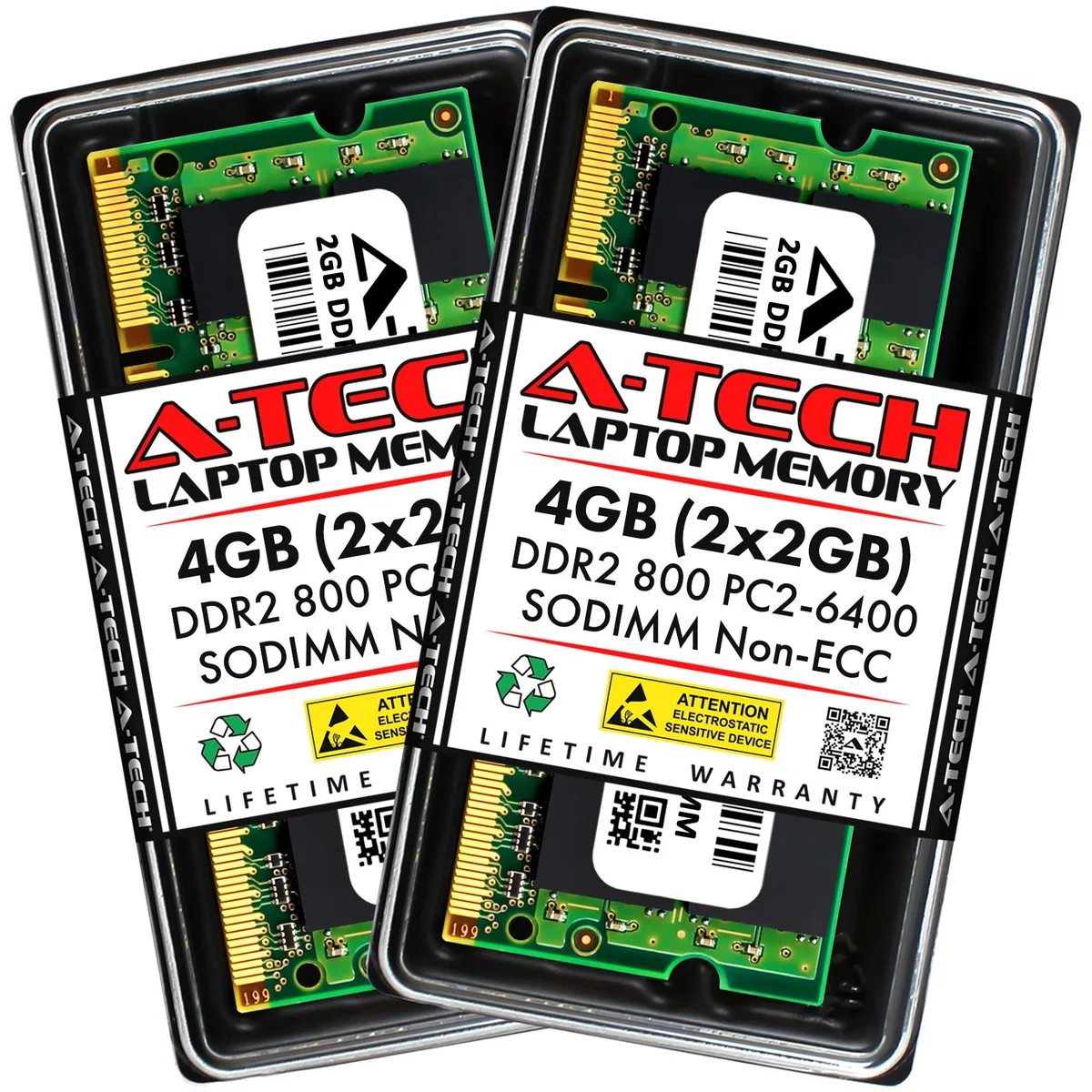 A-Tech A-Tech 4GB (2x2GB) DDR2 800MHz SODIMM PC2-6400 CL6 1.8V 200-Pin Laptop RAM — product photo