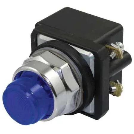 Round chrome pilot light with blue LED lens 30mm