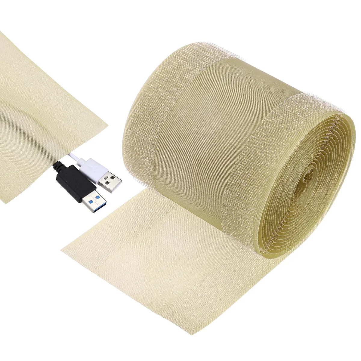 Khaki nylon cord cover strip, self-adhesive, 10ft roll