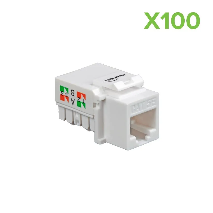 White right-angle keystone jacks in a 100-pack