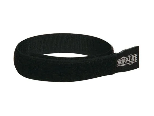 Ten black hook-and-loop cable ties with pull tabs