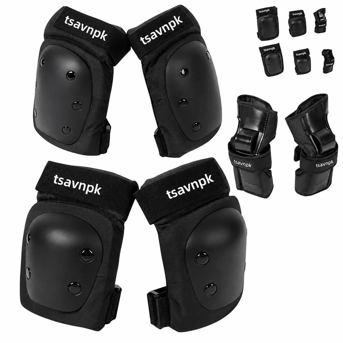  tsavnpk Adult Knee Elbow Pads Wrist Guards Set Medium Black — product photo