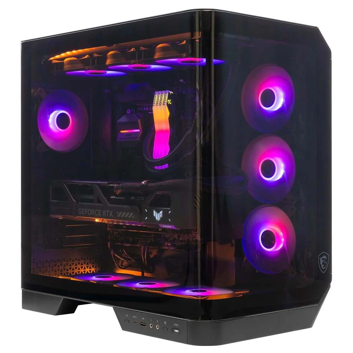 ArsenalPC ArsenalPC MAG PANO 120R PZ Ryzen 7 9800X3D RTX 5060 Ti 32GB DDR5 1TB NVMe 850W liquid cooled gaming PC — product photo