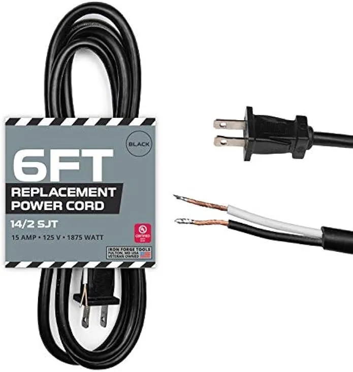 TAURKENAM TAURKENAM 14 AWG Power Cord Open End 6 Ft Black 15A 125V — product photo