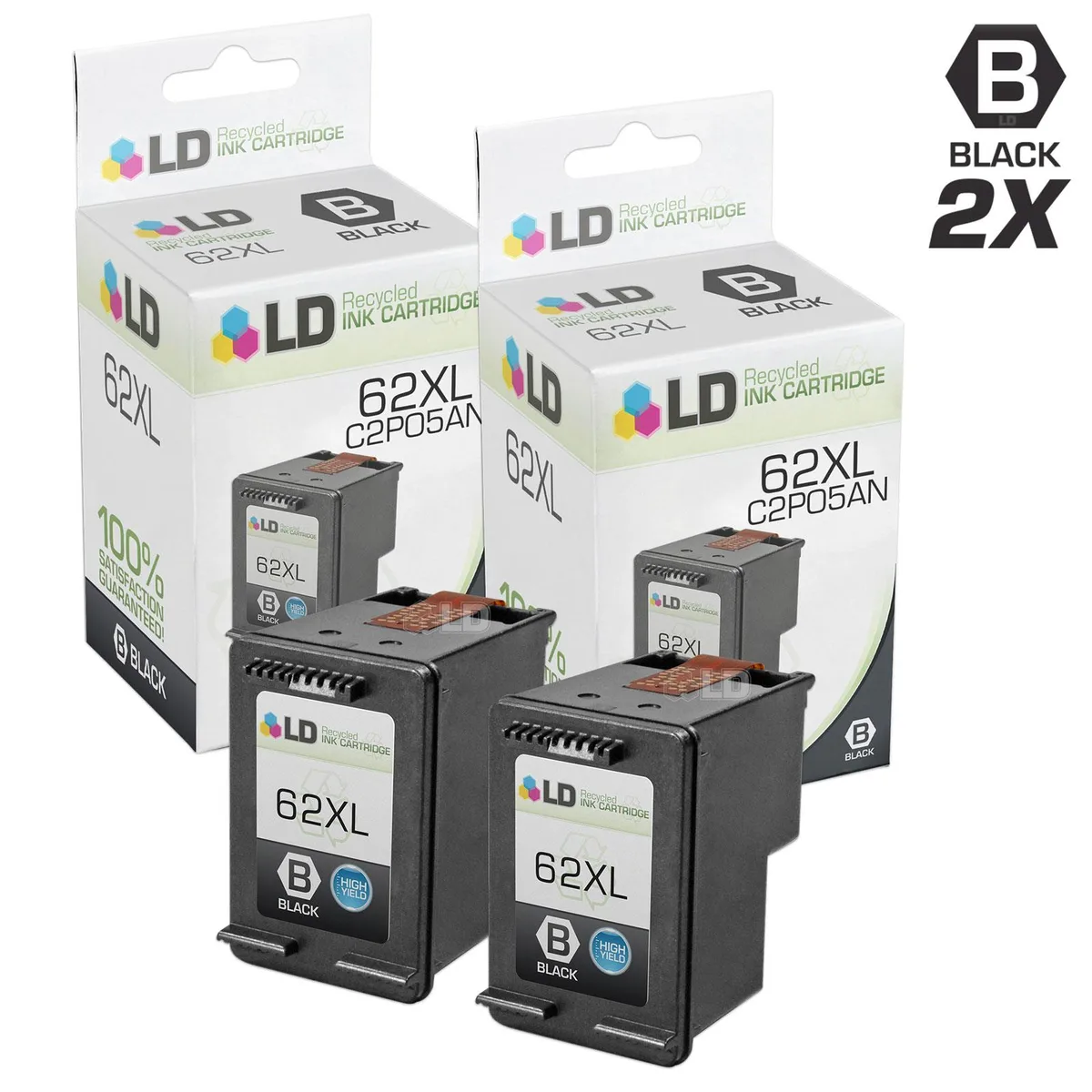 Two black ink cartridges in sealed packaging