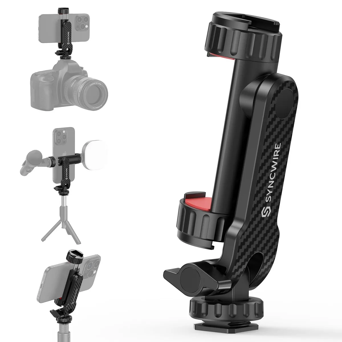  SYNCWIRE SW1001 Phone Mount 360° 180° 2 Cold Shoe 1/4" Screw 2.16-3.7" 54g — product photo
