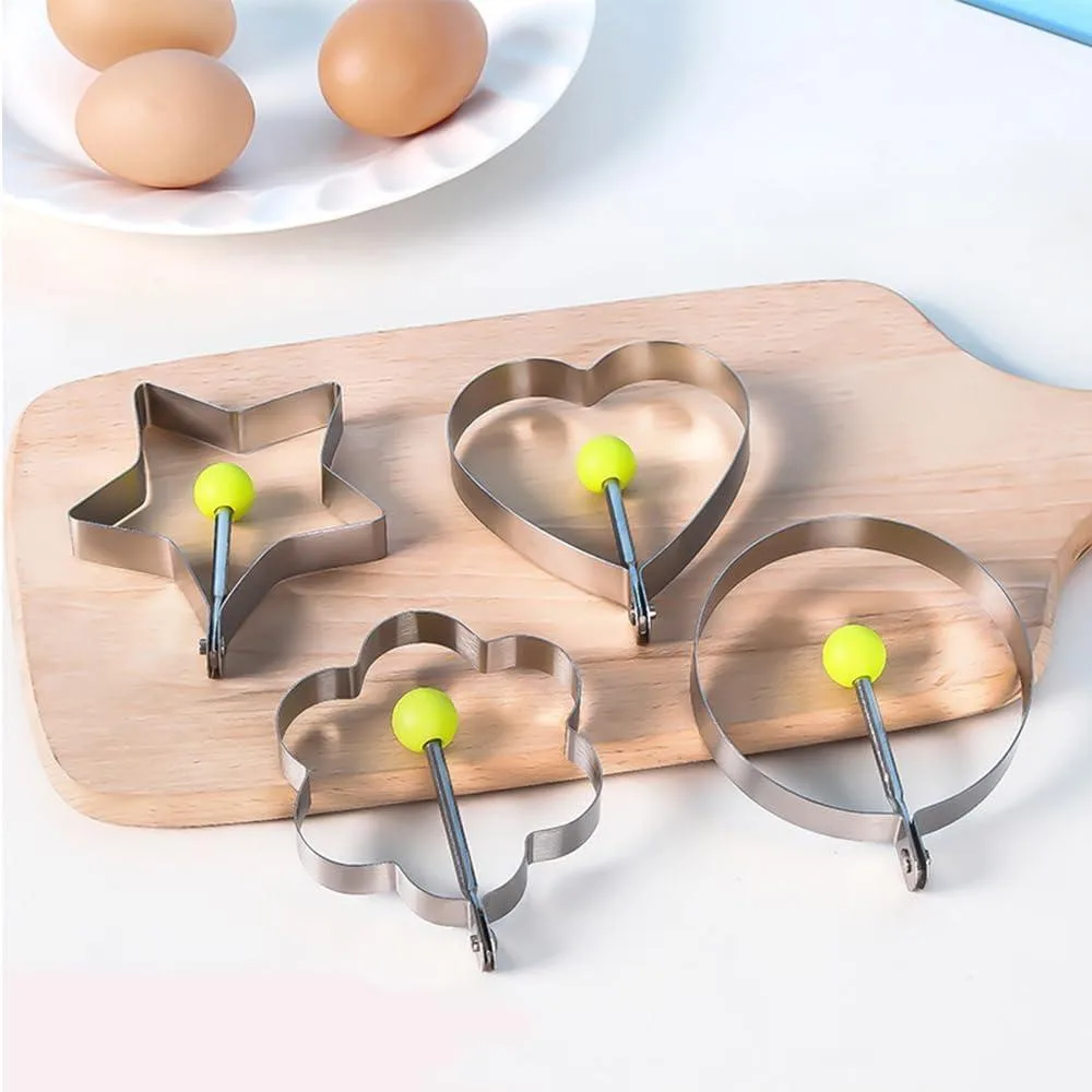  Quorineo 4-Pack Stainless Steel Egg Rings, Heart, Flower, Star, Round, 1½ — product photo