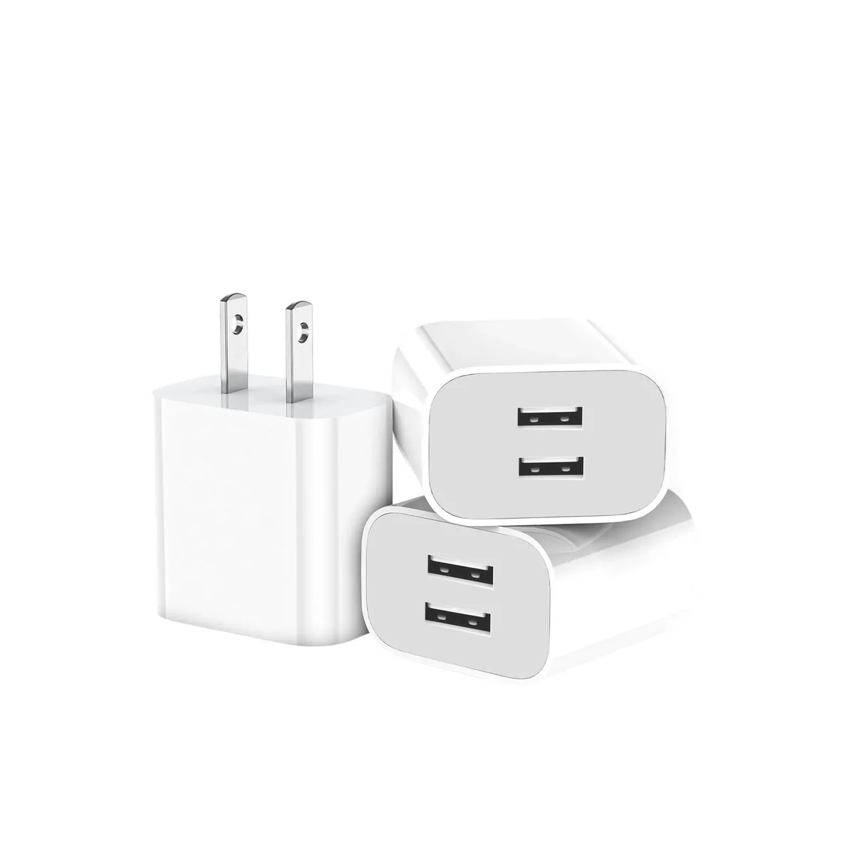 KEHIPI KEHIPI 3-Pack Dual USB Wall Charger 5V/2.1A White 0FS-773 — product photo