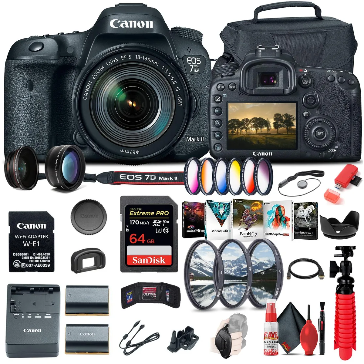 Canon Canon EOS 7D Mark II DSLR Camera with 18-135mm f/3.5-5.6 IS USM Lens &amp; W-E1 Wi-Fi Adapter Starter Bundle — product photo