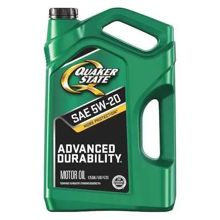 Amber conventional engine oil in a 5 quart bottle