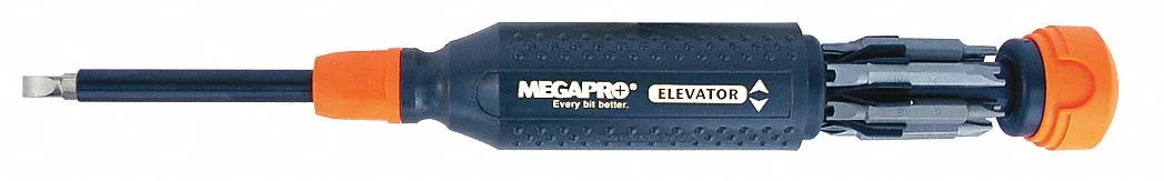 Megapro multi-bit screwdriver with black oxide finish and steel handle