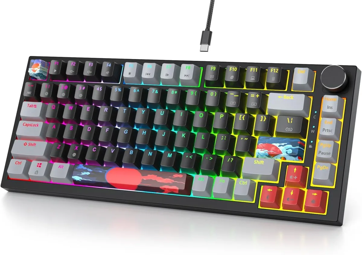 TUKO TUKO 75% Wired Mechanical Gaming Keyboard 82 Keys Red Switch Gasket Mount Hot-Swappable Dark — product photo