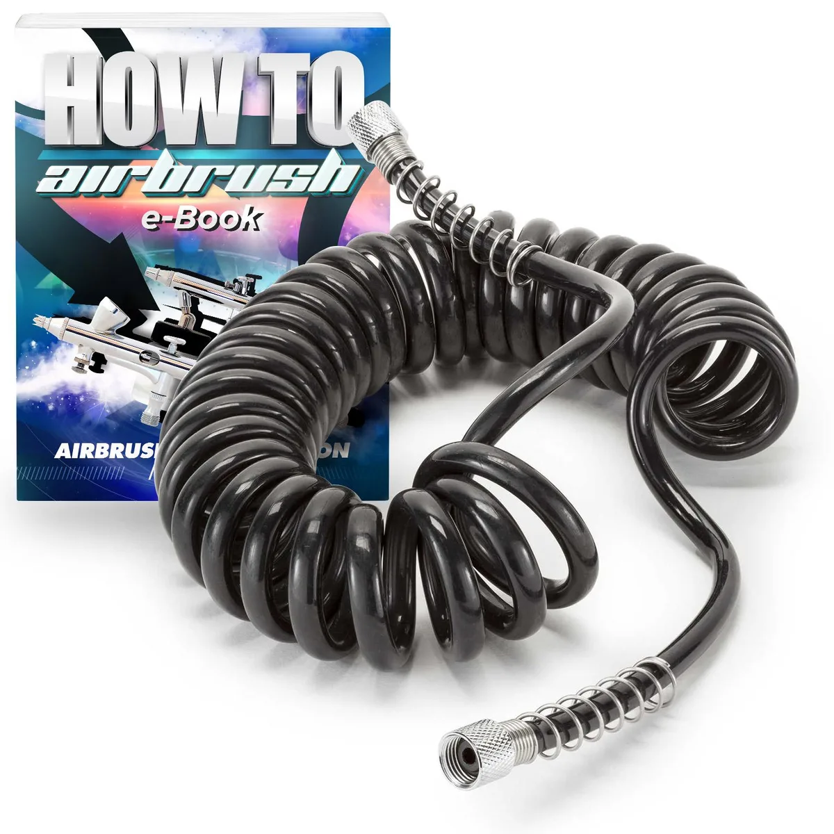 Black coiled airbrush hose, 10 ft, BSP fittings