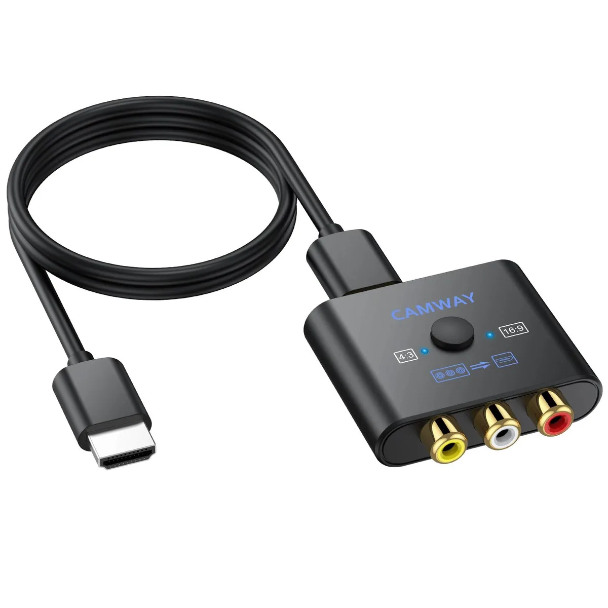  CAMWAY CAM058CAV RCA to HDMI media converter 1080P 1.5ft cable — product photo