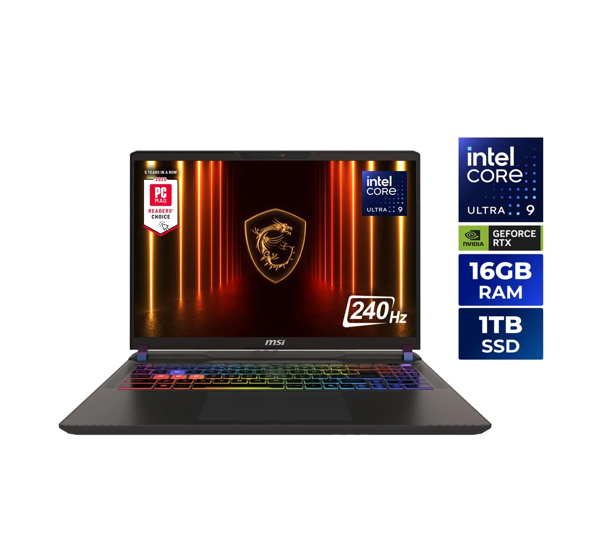 MSI MSI Vector 16 HX AI A2XWIG-050US 16" QHD+ 240 Hz RTX 5080 Core Ultra 9 275HX 16GB 1 TB gaming — product photo