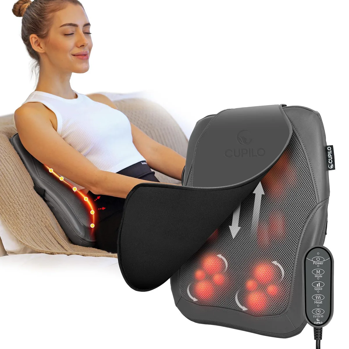 Blue electric back massager with detachable flap, corded design, rectangular shape
