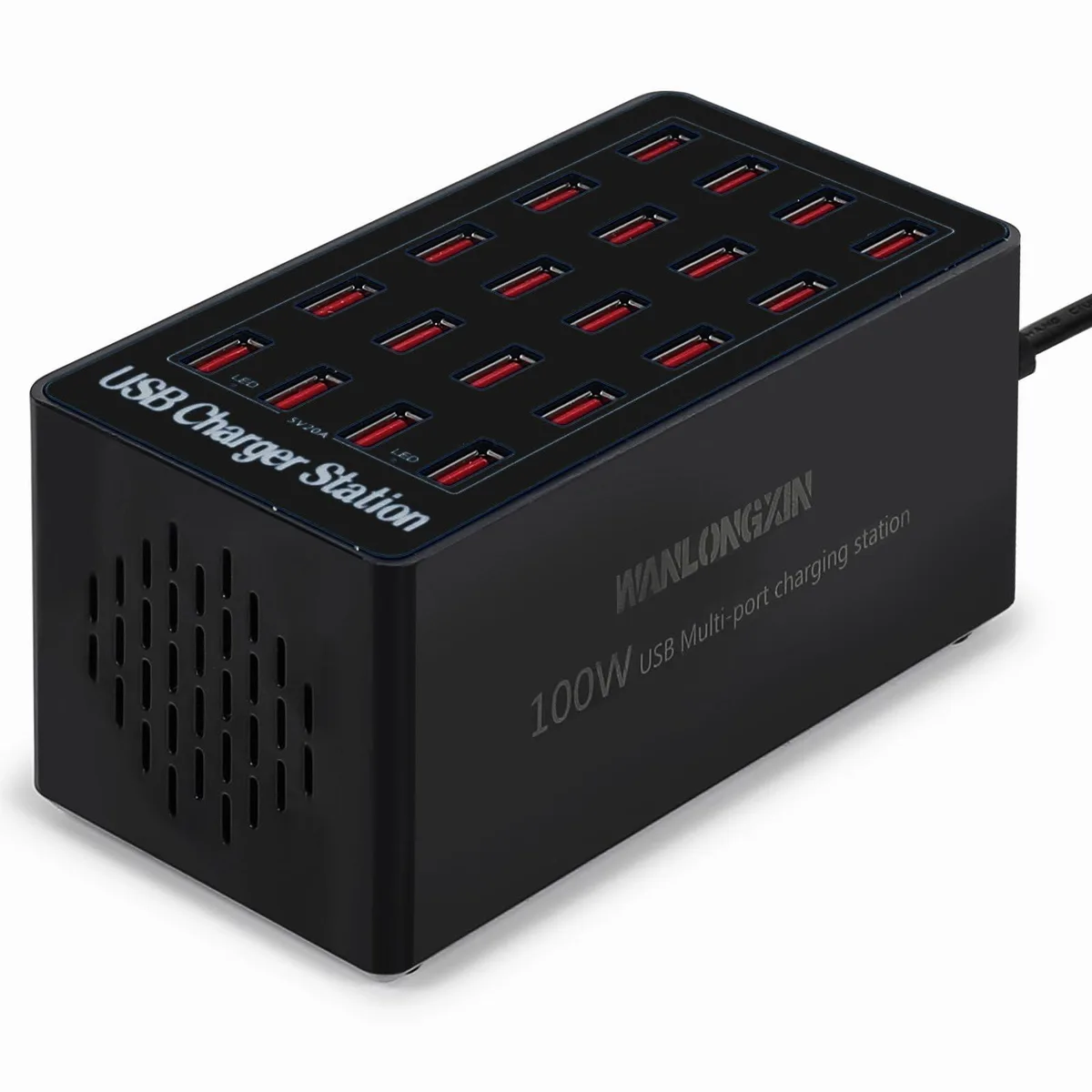 WANLONGXIN N8 100W 20-Port USB Charging Station Black — product photo