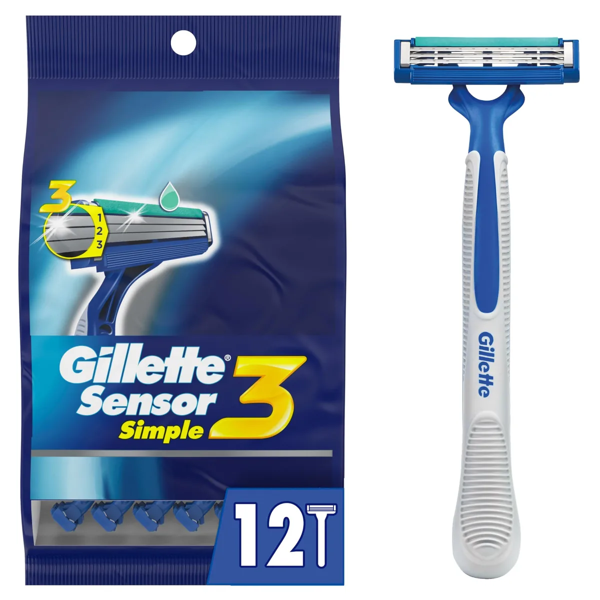  Gillette Sensor3 Simple Mens Disposable Razors 12 Count — product photo