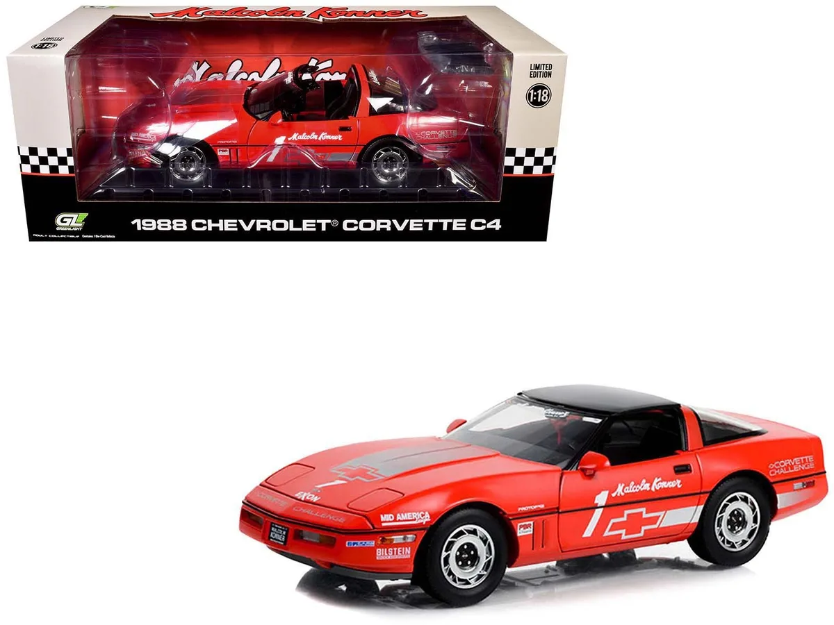 GREENLIGHT GREENLIGHT 1988 Chevrolet Corvette C4 #1 Corvette Challenge Race Car Red Black Top 1/18 Diecast — product photo