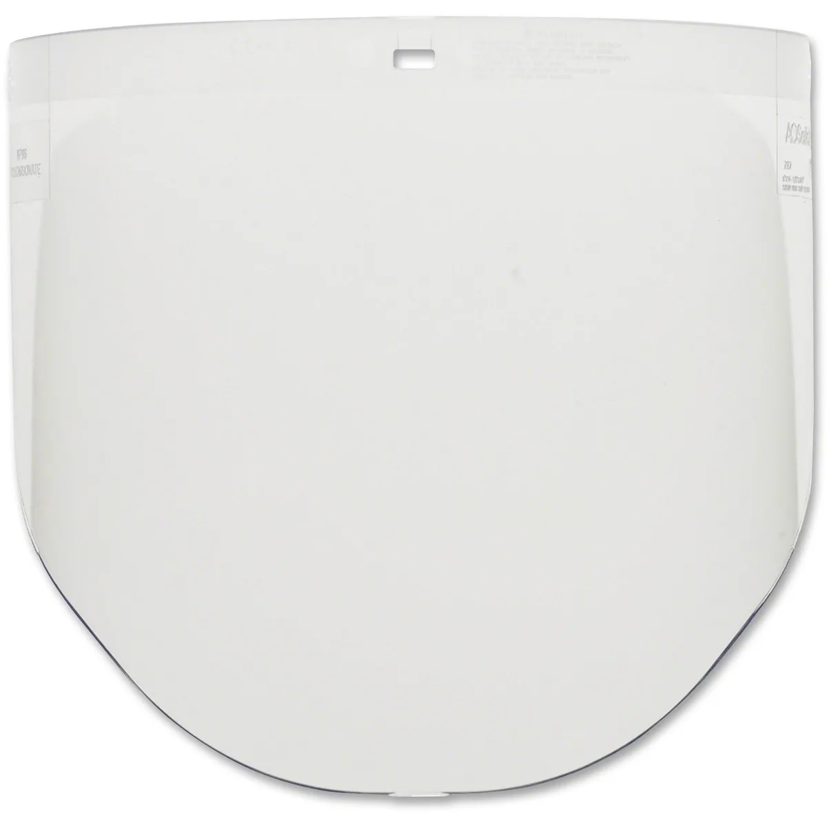Clear polycarbonate faceshield visor, flat rectangular shape, smooth transparent finish